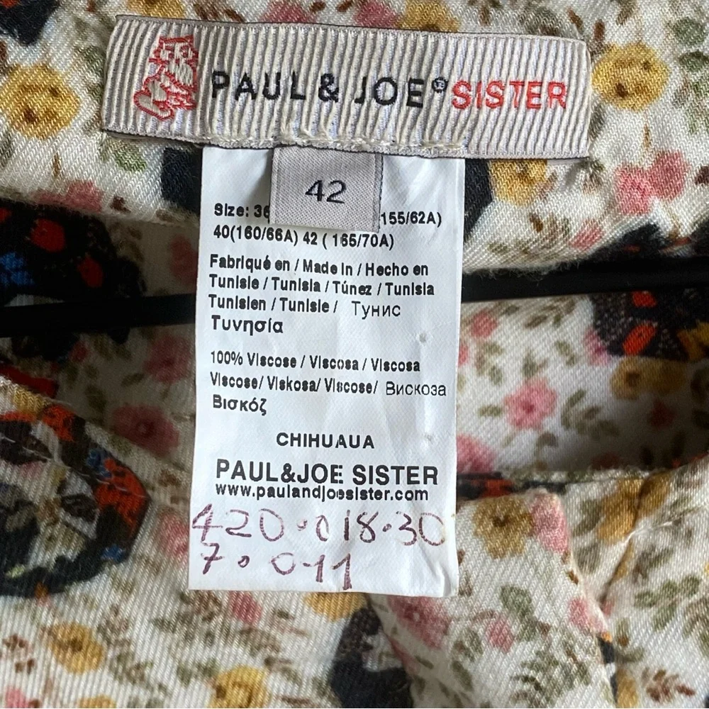 Paul and Joe Sister Chihuahua Dog Print Shirt Dress Cream Floral Size 42… - Picture 7 of 13